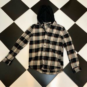 Jules Plaid Layered Hoodie Flannel Shirt Layered Grunge Emo 90s Plaid Neutrals S